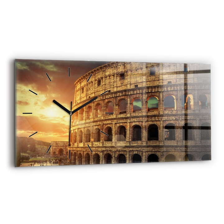 Falióra, Wallfluent, üveg, Fekete mutatók, Számok nélkül, Római Colosseum, Barna, Téglalap 60x30 cm, 010010500030200268061