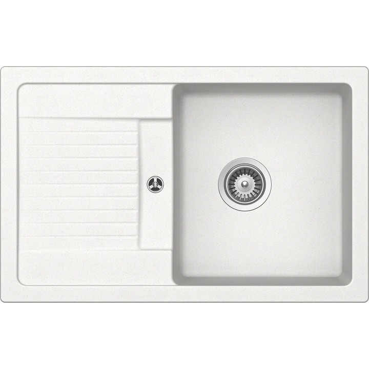Chiuveta bucatarie Schock Lima D-100S Cristalite Alpina 780 x 500 mm, granit, reversibila, montare pe blat, alb