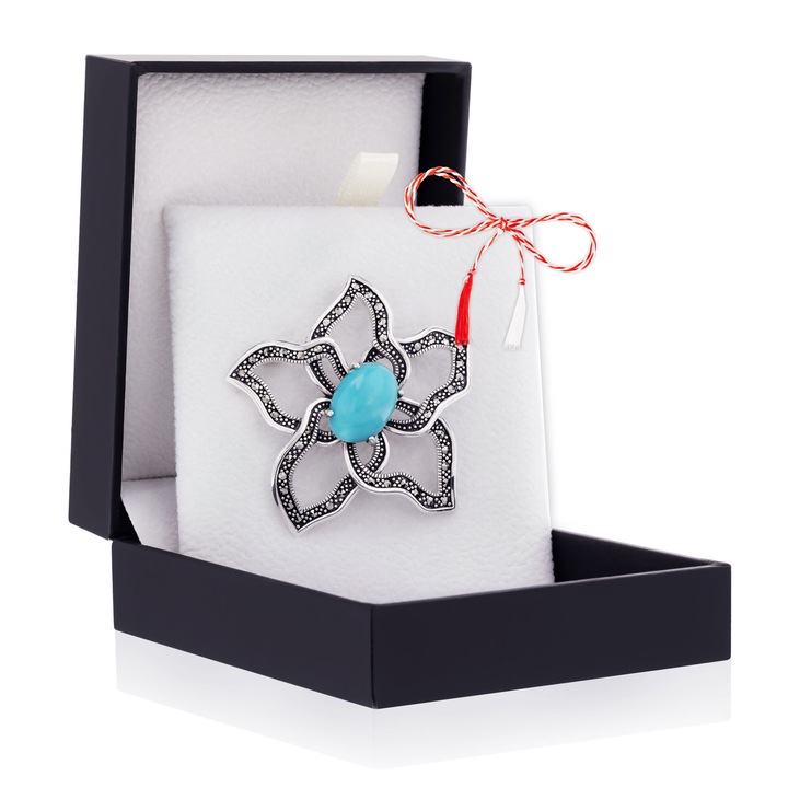 Brosa Argint 925 Floare - Natural Turquoise