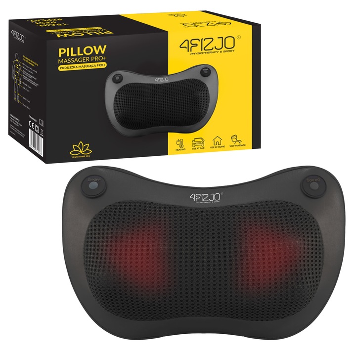 Perna pentru masaj, 4FIZJO, Shiatsu Pro+, relaxare electrica cu masaj cervical sau lombar, incalzire infrarosu, 3 niveluri de putere, Negru