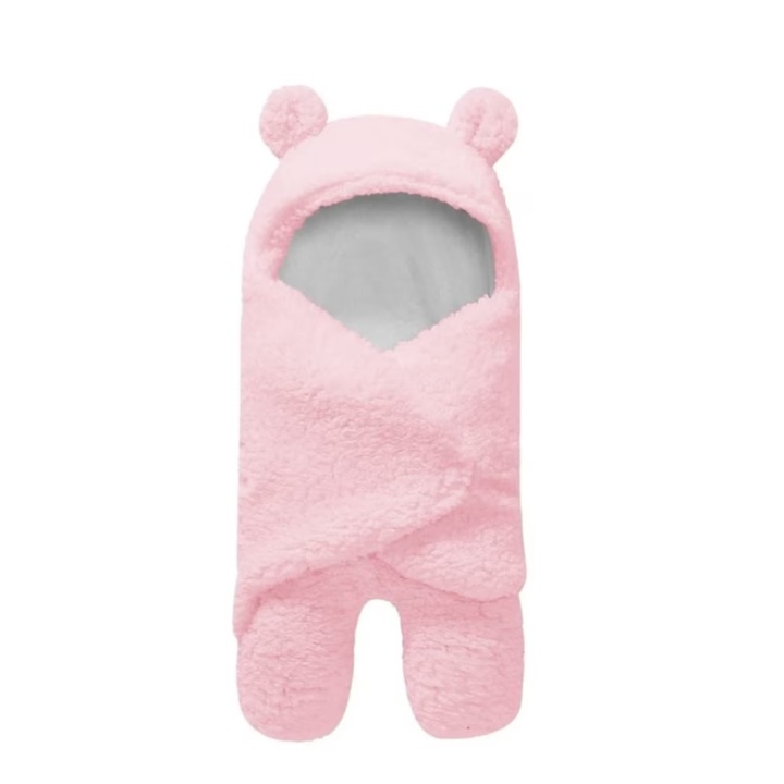 MIROXA® Hugino bolyhos takaró, 6 hónapos korig babáknak, meleg, M-es méret, mérete 68 x 82 cm, mackó formájú babaváltáshoz, kívül 100% újrahasznosított poliészterből és 100% organikus pamutból a belső, Pink