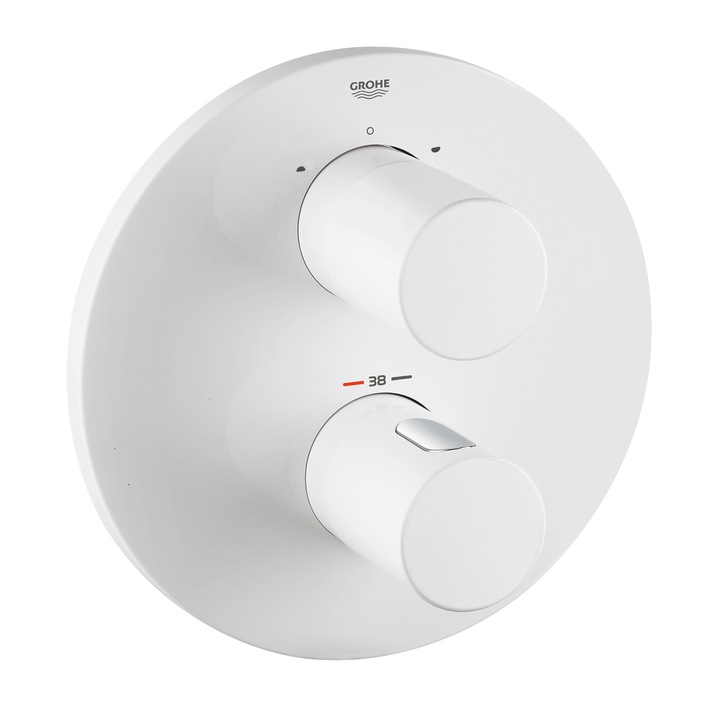 Смесител Grohe Grohtherm 3000 Cosmopolitan, Стенен, Термостатен, За вана, За вграждане, Без вътрешно тяло, Лунно бяло