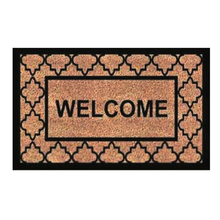 Bejárati szőnyeg, kókuszrost és gumi, Dm 73, 60x40x1,50 cm, Modell üdvözlés