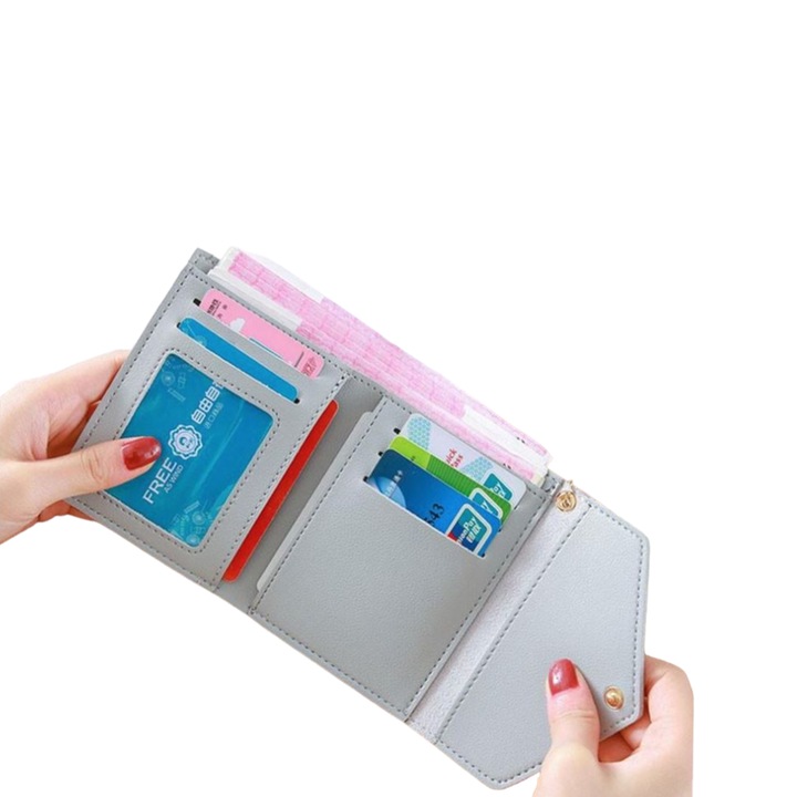 Дамски къс портфейл, корейски стил, сив