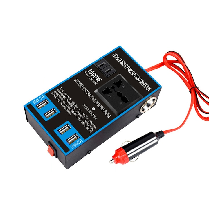 Инверторен преобразувател, монтиран на автомобила, ABS, 220V, черен