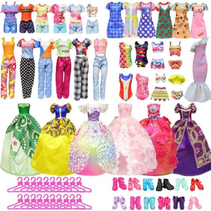 Комплект от 57 аксесоара за дрехи за кукли, Wepzsxo, Plastic, Multicolor