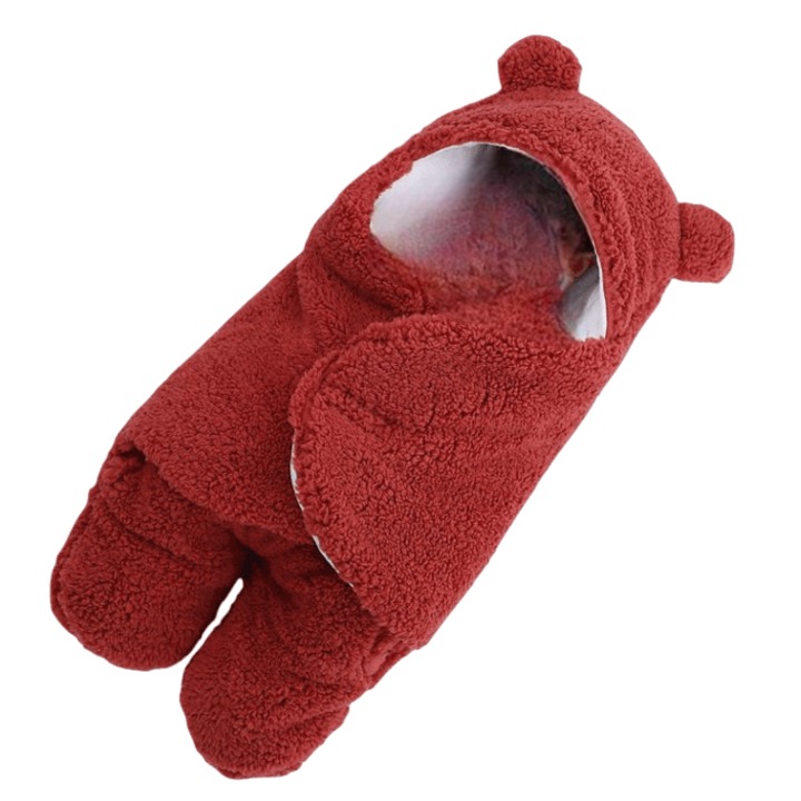 Bolyhos pelenkázószőnyeg babáknak ALC™ Plush® Baby 0-6 hónapos, meleg, medvefülben, plüss modell, piros