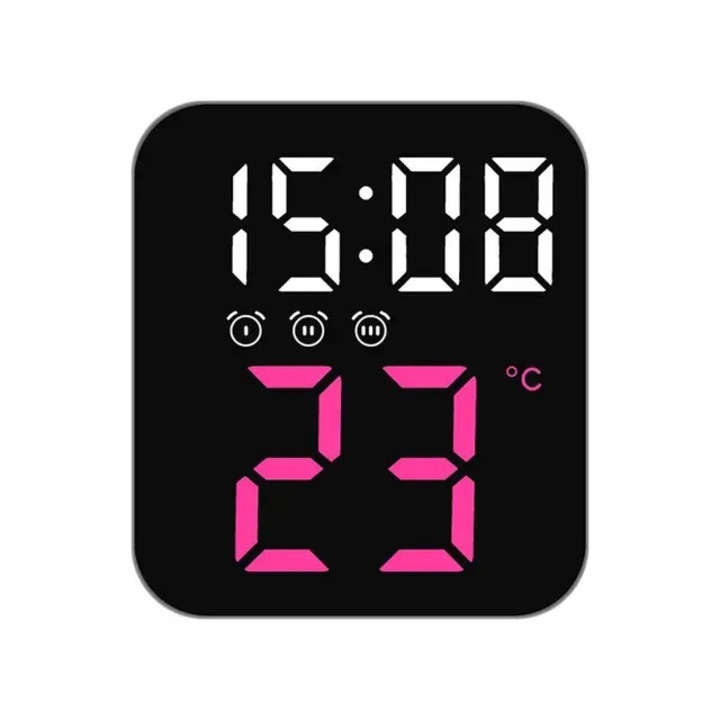 Ceas Digital de Masa cu LED Mov – 3 Alarme, Calendar, Temperatura, Functie Snooze si Mod de Noapte, 2 Trepte de Intensitate