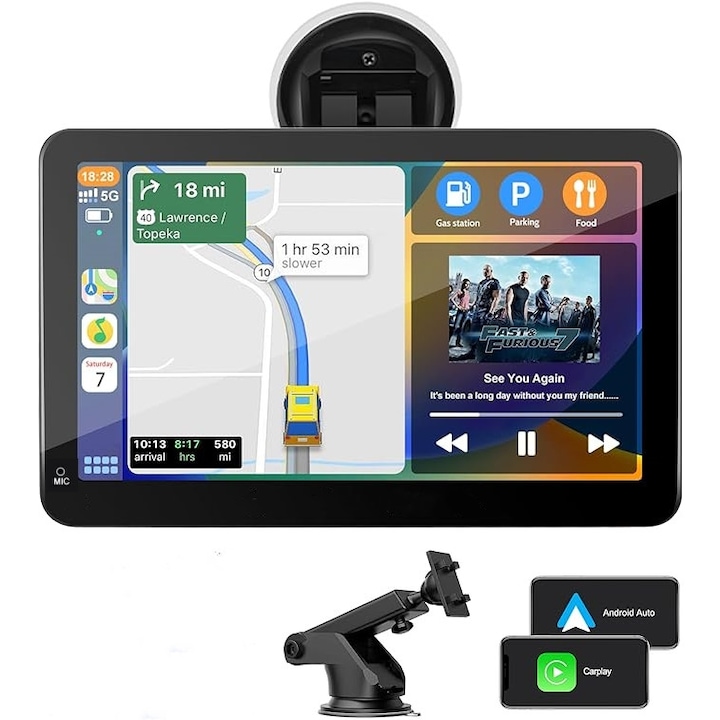 Мултимедийна система MOSMAOO® Apple Carplay/Android Auto, сензорен екран, 7 инча Full HD, Bluetooth, Mirror Link/TF карта/USB/AUX, Черен