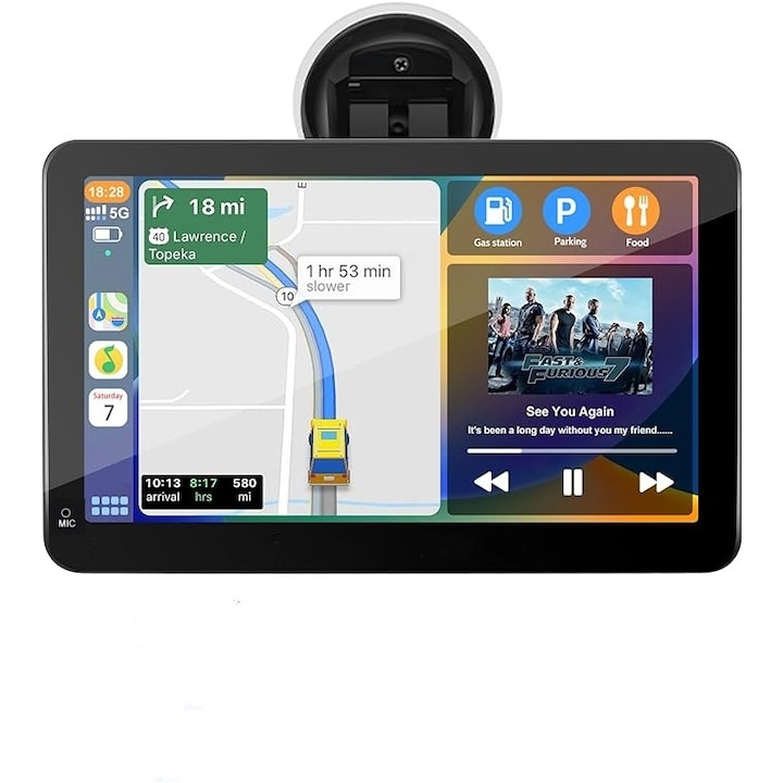 Sistem Multimedia MOSMAOO® Apple Carplay/Android Auto, Ecran Tactil, 7 Inch Full HD, Bluetooth, Mirror Link/Card TF/USB/AUX, Negru