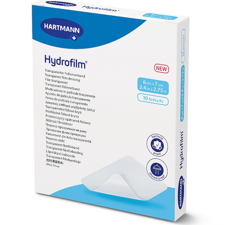 Пластири Hartmann, Hydrofilm, Самозалепващи се, Прозрачен, 6 x 7 см, 10 бр