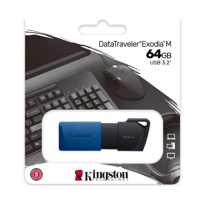 USB memória Kingston 64 GB USB 3.2 Gen 1 DataTraveler ExodIa, fekete-kék, buborékfólia