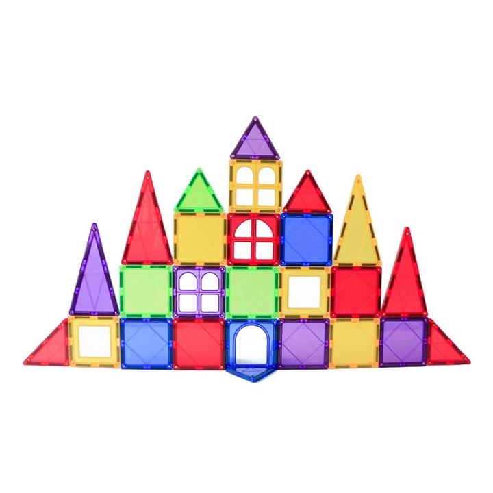 Set de Constructie Magnetic Tiles 3D, jucarii educationale, 32 Piese colorate, dezvolta creativitatea, combatibil cu Magna Tiles, Magblock