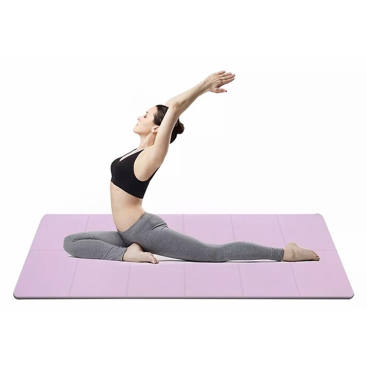 Covoras pliabil pentru yoga, Kitgody, TPE, 183 cm x 61 cm x 0.6 cm, Roz