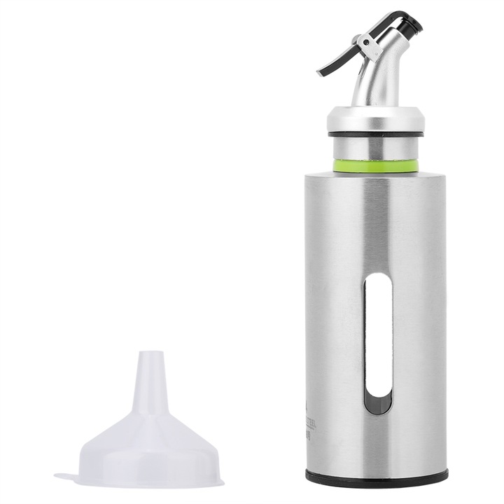 Дозатор за олио, QttvbTna, неръждаема стомана, сребрист, 150мл, 16.9х5.2см, с фуния