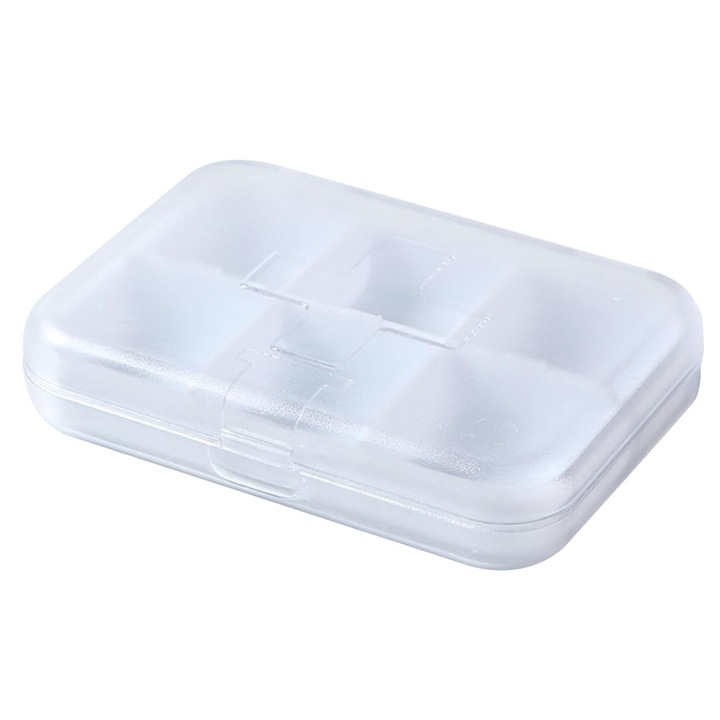 Négyzet alakú doboz gyógyszerek, vitaminok vagy táplálékkiegészítők rendszerezéséhez, Pufo Medicine, 9 cm, fehér