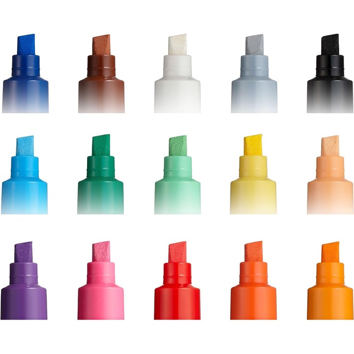 15 db-os készlet POSCA UNI Mitsubishi 8K, 8 mm, véső alakú széles hegy, jelölők vízbázisú festékkel