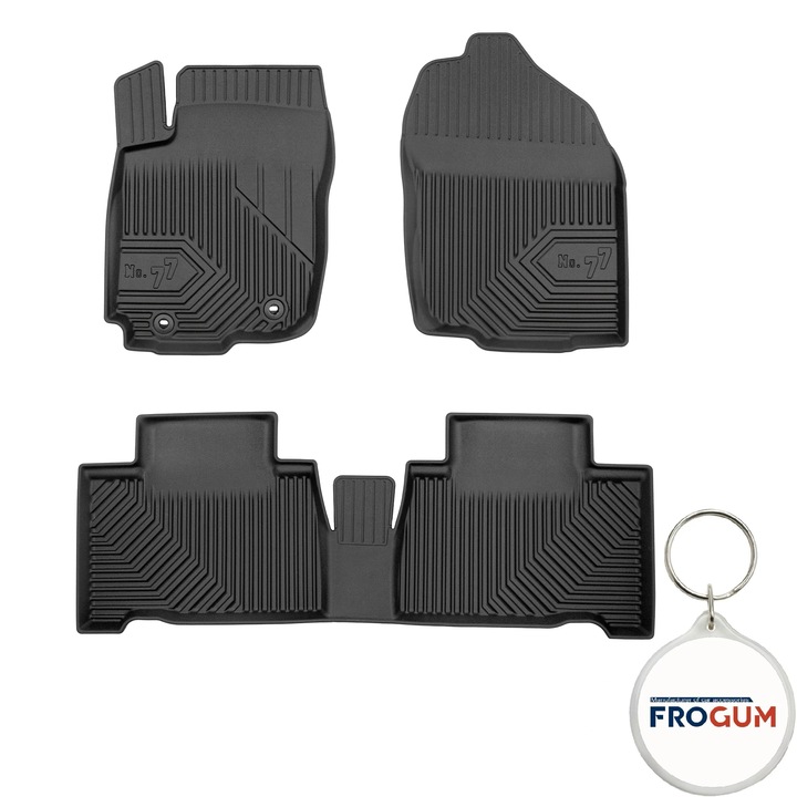 Set 3 covorase auto din cauciuc tip tavita Premium 3D pentru Toyota RAV4 IV, an fabricatie 03.2013 - 12.2018 Hybrid si breloc Frogum