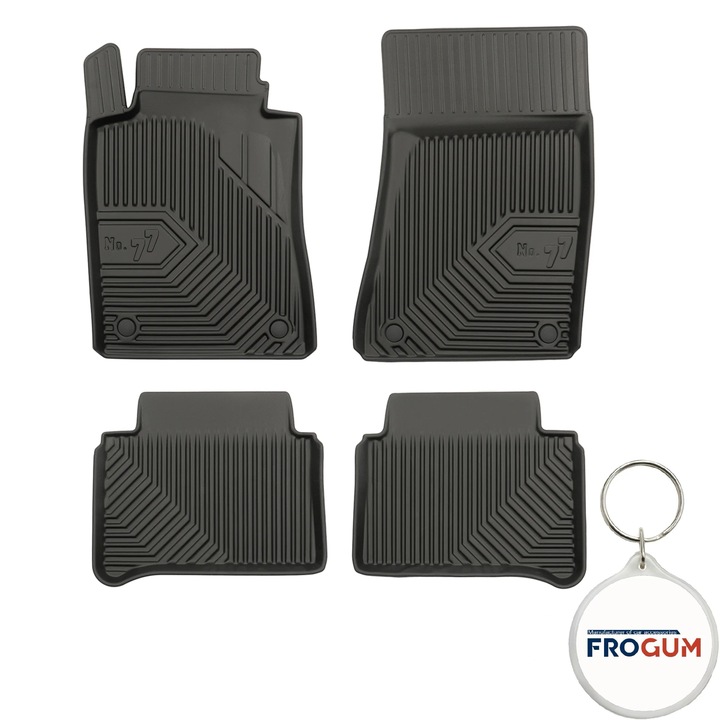 Set 4 covorase auto din cauciuc tip tavita Premium 3D pentru Mercedes E-Class W211, an fabricatie 2002 - 02.2009 si breloc Frogum