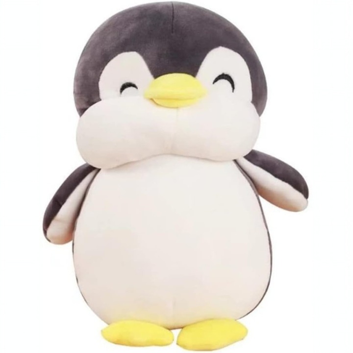 Jucarie de plus Malvys®, Pinguinul Zambarel, Gri, 25 cm