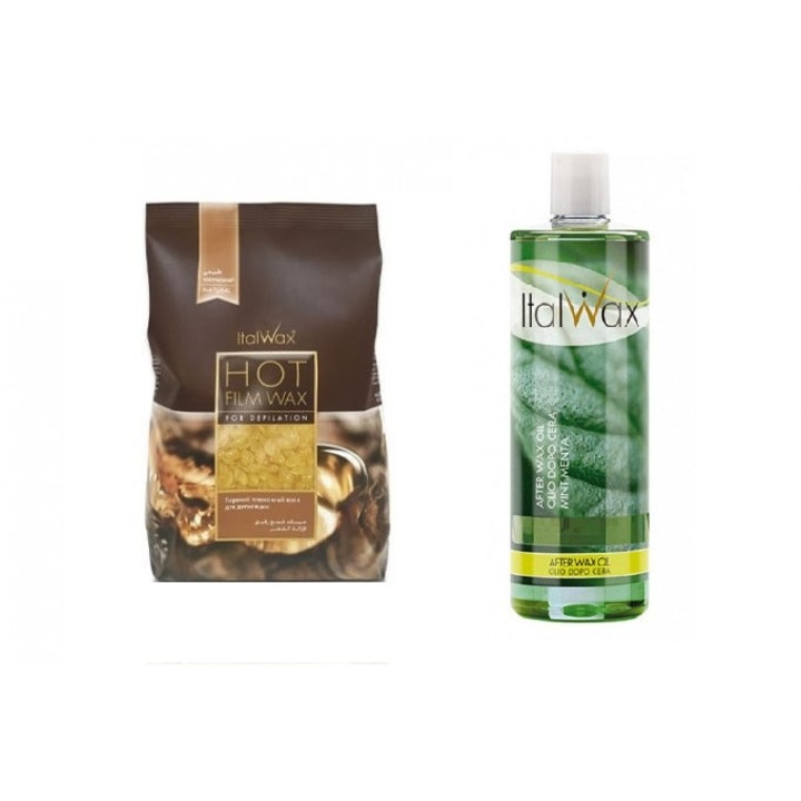 Set Epilare Piele sensibila, Italwax Hot Film, Ceara 1 kg cu Lotiune Mentol 500 ml