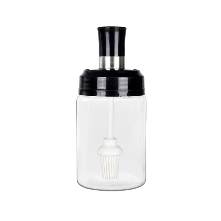Borcan cu pensula pentru ulei, sosuri si marinare, 16 x 6.5 cm, 250 ml, Cook Concept, Transparent/Negru