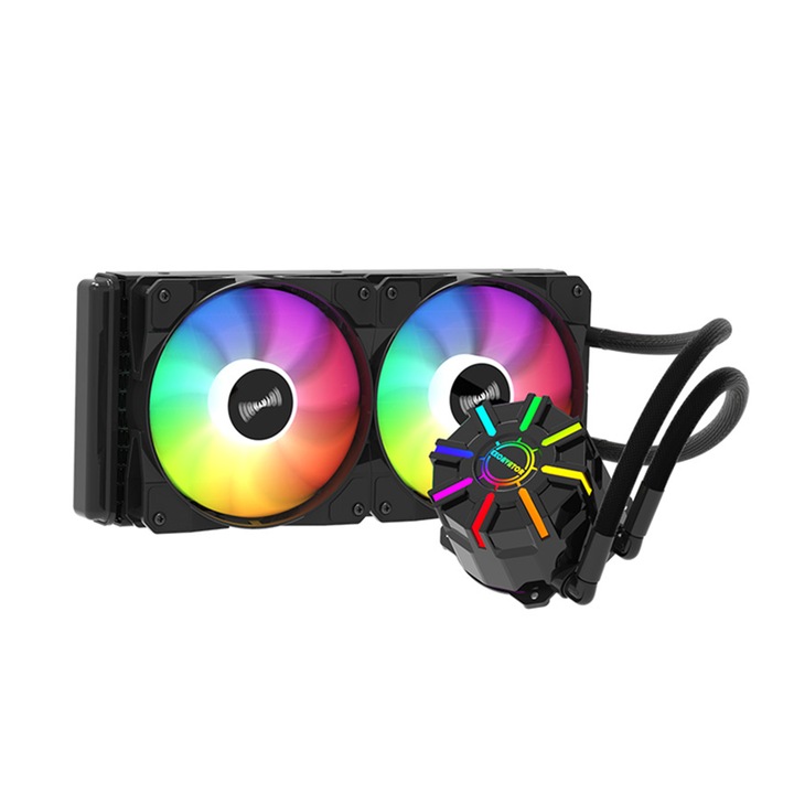 CPU Cooler 240 RGB, Zggzerg, Intelligens PWM hőmérséklet-szabályozással, Nagyon hatékony hőelvezetés, Intel/AMD kompatibilis, Fekete