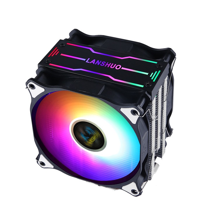 Cooler Procesor, Zggzerg, CPU Dublu Ventilator cu RGB, Cu 6conducte termice din cupru, 4-PIN, Quiet, Disipare foarte eficienta a caldurii, Compatibil Intel/AMD, Negru