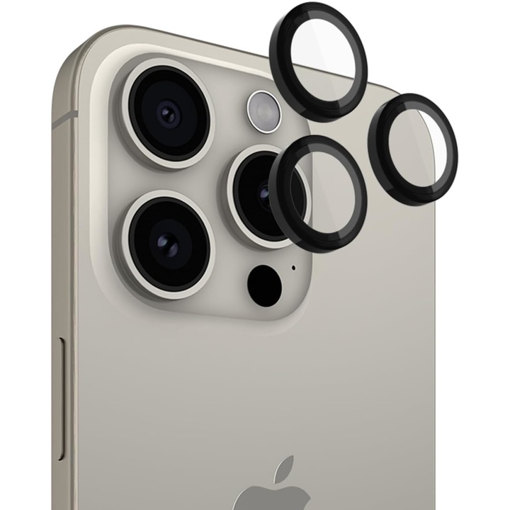 Kamera védőfólia készlet, PCS, iPhone 15 Plus kompatibilis, fekete