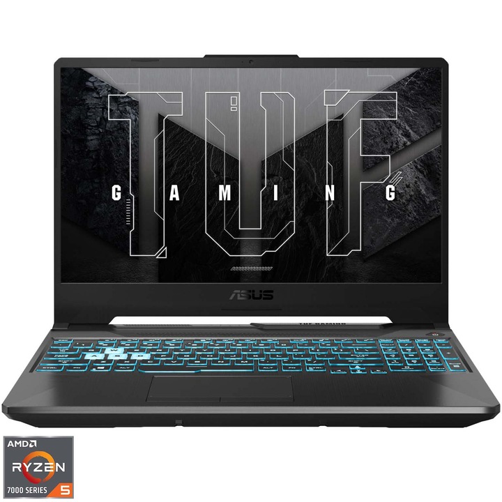 Laptop Gaming ASUS TUF A15 FA506NC cu procesor AMD Ryzen™ 5 7535HS pana la 4.55 GHz, 15.6", Full HD, IPS, 144Hz, 16GB, 512GB SSD, NVIDIA® GeForce RTX™ 3050 4GB GDDR6, No OS, Graphite Black