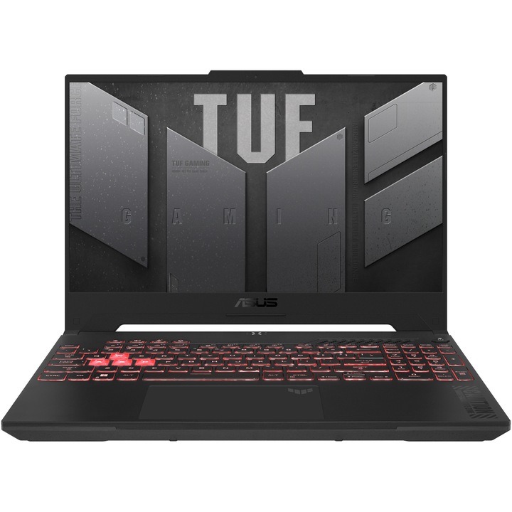 Laptop Gaming ASUS TUF A15 FA507UI cu procesor AMD Ryzen™ 9 8945H pana la 5.2 GHz, 15.6", Full HD, IPS, 165Hz, 32GB, 1TB SSD, NVIDIA® GeForce RTX™ 4070 8GB GDDR6, No OS, Mecha Gray