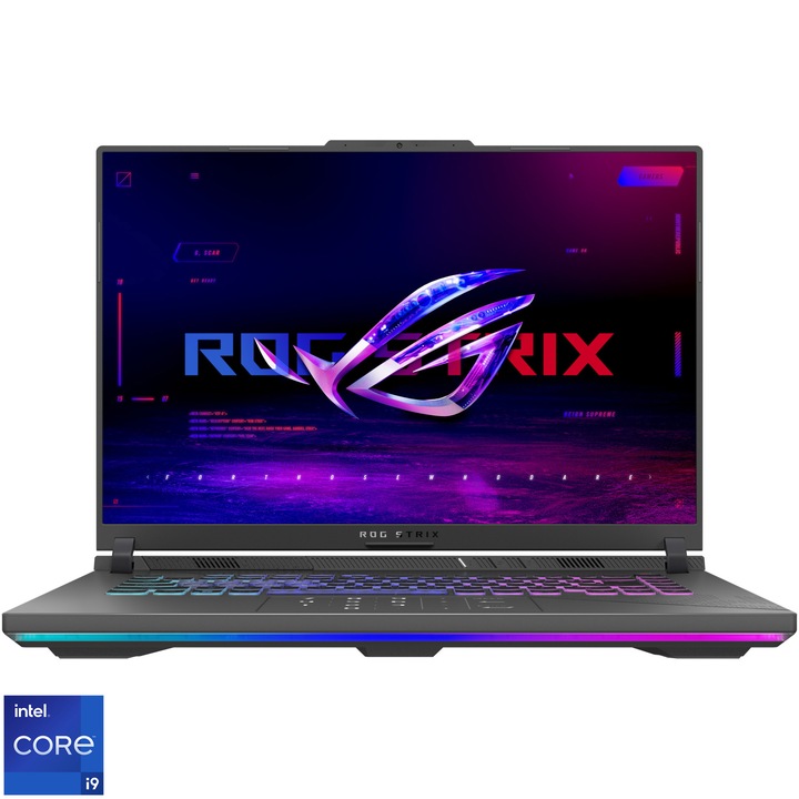 Laptop Gaming ASUS ROG Strix G16 G614JIR cu procesor Intel® Core™ i9 14900HX pana la 5.8 GHz, 16", QHD+, IPS, 240Hz, 32GB DDR5, 1TB SSD, NVIDIA® GeForce RTX™ 4070 8GB GDDR6 TGP 140W, No OS, Eclipse Gray
