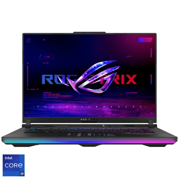 Laptop Gaming ASUS ROG Strix SCAR 16 G634JZR cu procesor Intel® Core™ i9 14900HX pana la 5.8 GHz, 16", QHD+, IPS, 240Hz, 64GB DDR5, 1TB SSD, NVIDIA® GeForce RTX™ 4080 12GB GDDR6 TGP 175W, No OS, Off Black