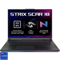 Laptop Gaming ASUS ROG Strix SCAR 18 G834JZR cu procesor Intel Core i9 14900HX pana la 5.8 GHz, 18", QHD+, Mini LED 240Hz, 64GB DDR5, 2 x 1TB SSD, NVIDIA GeForce RTX 4080 12GB GDDR6 TGP 175W, No OS, Off Black