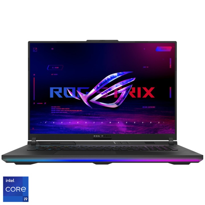Laptop Gaming ASUS ROG Strix SCAR 18 G834JZR cu procesor Intel® Core™ i9 14900HX pana la 5.8 GHz, 18", QHD+, IPS, 240Hz, 64GB DDR5, 1TB SSD, NVIDIA® GeForce RTX™ 4080 12GB GDDR6 TGP 175W, No OS, Off Black