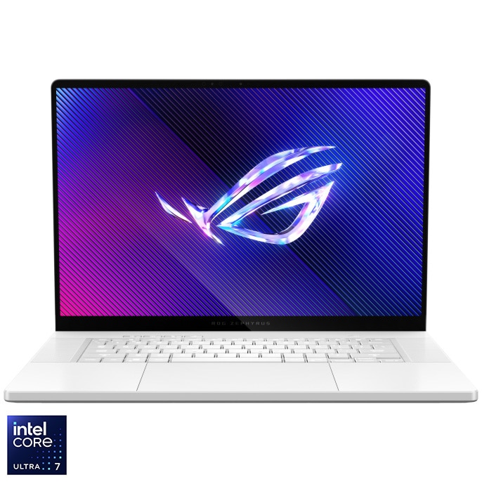 Laptop Gaming ASUS ROG Zephyrus G16 GU605MV cu procesor Intel® Core™ Ultra 7 155H pana la 4.8 GHz, 16", 2.5K, IPS, 240Hz, 16GB LPDDR5X, 1TB SSD, NVIDIA® GeForce RTX™ 4060 8GB GDDR6, Windows 11 Pro, Platinum White