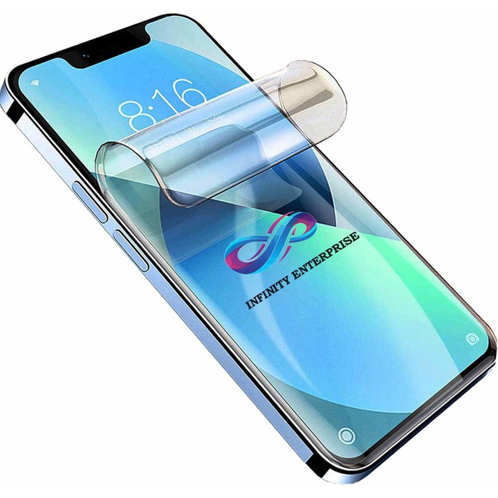 Folie Display pentru Apple iPhone 14 Pro, protectie Premium Infinity Enterprise pentru ecran telefon Fata din Hydrogel Regenerabil, Flexibil, lipire Completa, Silicon, Set complet pentru Instalare usoara