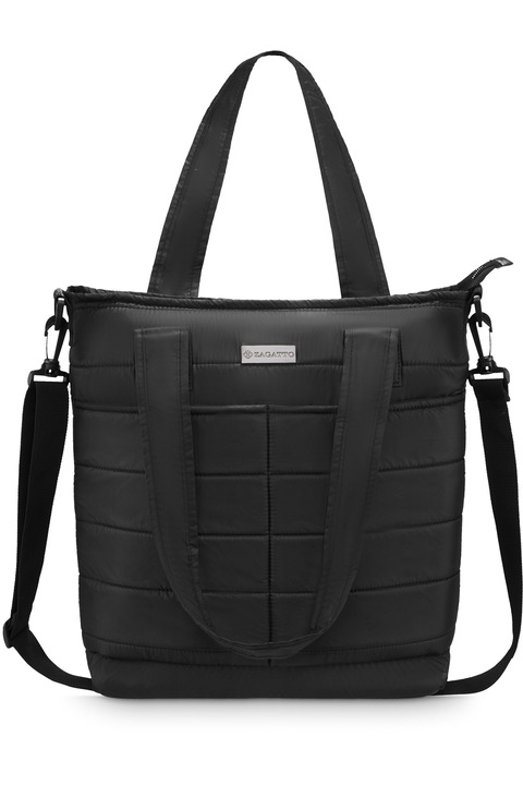 Дамска пазарска чанта, Zagatto, Черна, Капитонирана, Универсална, Мултифункционална, Водоустойчива, Подвижна и регулируема презрамка, Удобни дръжки, Лека, Просторна, Найлон/Полиестер, 34x30x12 см, NERO, ZG838