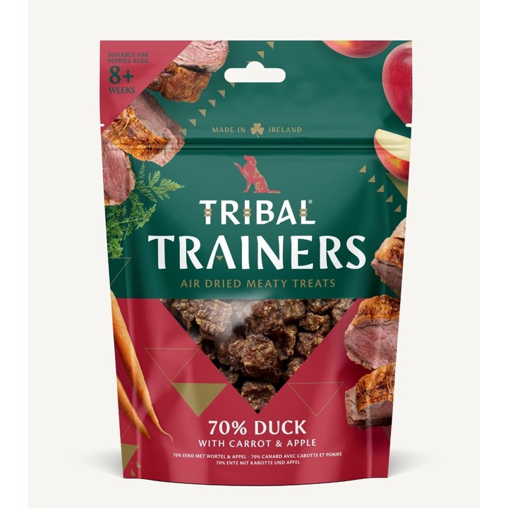Recempense pentru caini, Tribal Trainers Rata, Morcov si Mar, 80g
