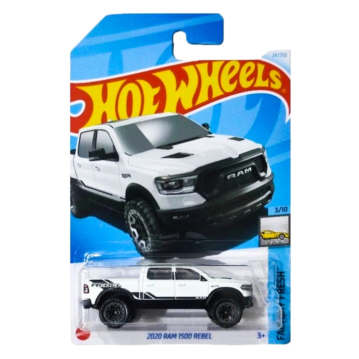 Метална кола Hot Wheels, 2020 RAM 1500 Rebel, 1:64, бяла