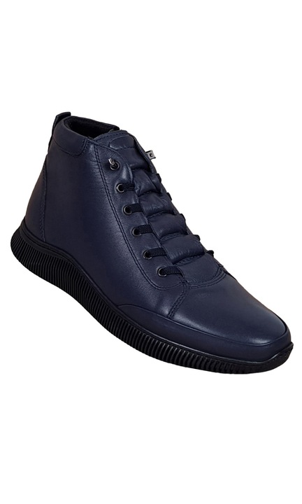 Bocanci barbati din piele naturala imblaniti model iarna MARK 200237, Bleumarin