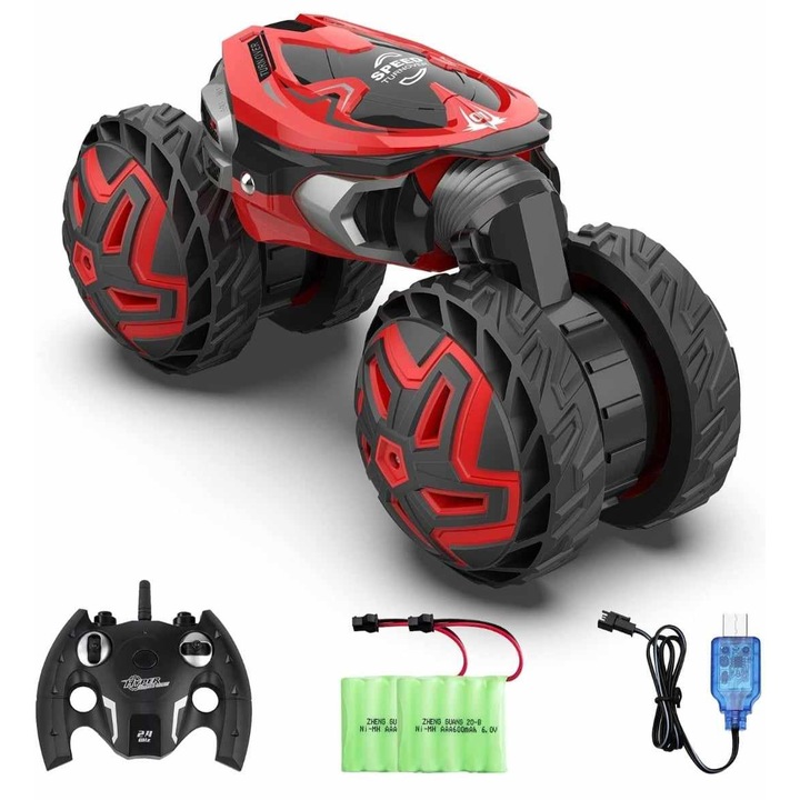 Masina Transformers pe doua roti cu telecomanda Stunt Car, 2.4 Ghz, rosie