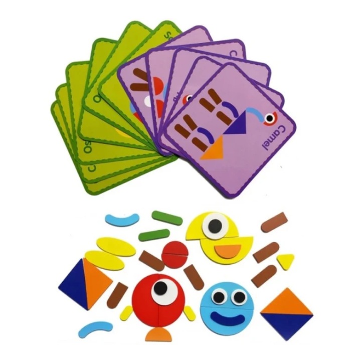 Puzzle de tip tangram, Montessori, 69 piese