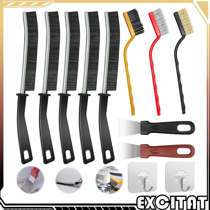 Set de instrumente multifunctionale de 12 perii pentru curatarea crestaturilor, Excitat®, potrivit pentru crapaturile de baie din bucatarie, caneluri pentru ferestre, gresie, ventilatoare, robinete