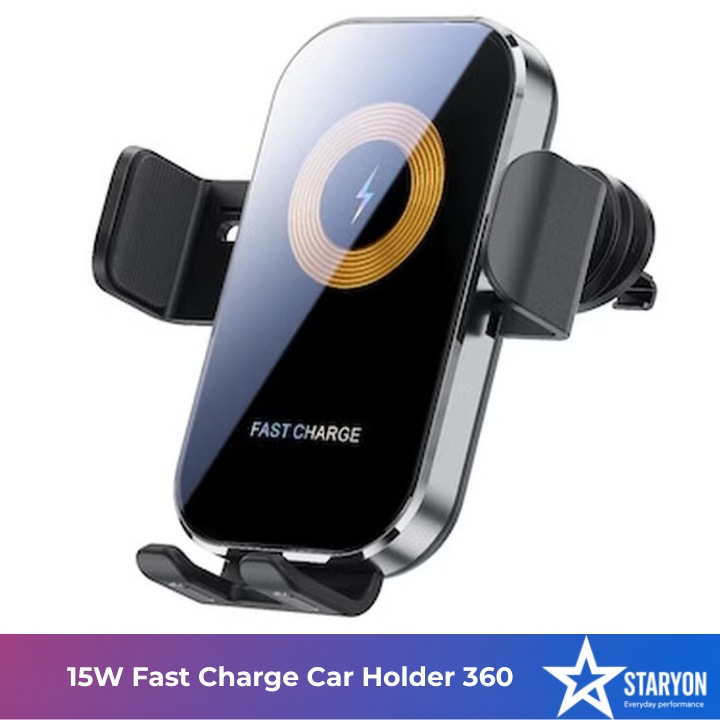 Incarcator Auto Wireless Urban Style X12 Staryon®, 15W Qi Fast Charging, Rotire 360 grade, functie suport, compatibilitate universala, Negru