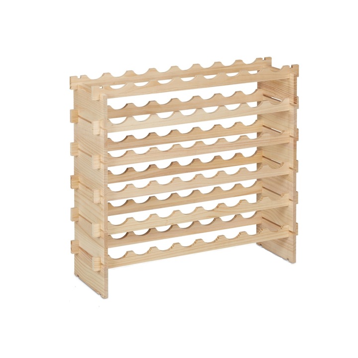 Suport pentru 48 sticle de vin, Relaxdays, lemn de pin, dimensiune 73 x 82 x 25 cm