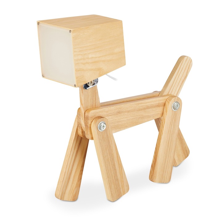 Lampa de masa model caine, cu membre mobile, din lemn, 12 LED-uri, maro deschis, 30 x 28 x 9 cm