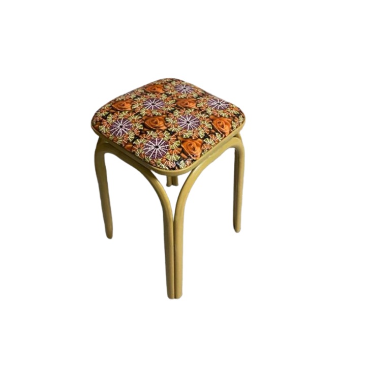 Taburet bucatarie, cadru metal, stivuibil, Floral, Galben