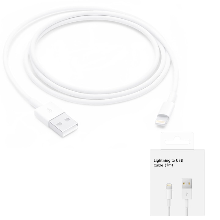 Cablu de Date USB-A la Lightning, 1m, Apple A1480 (MXLY2ZM/A), White (Blister Packing)