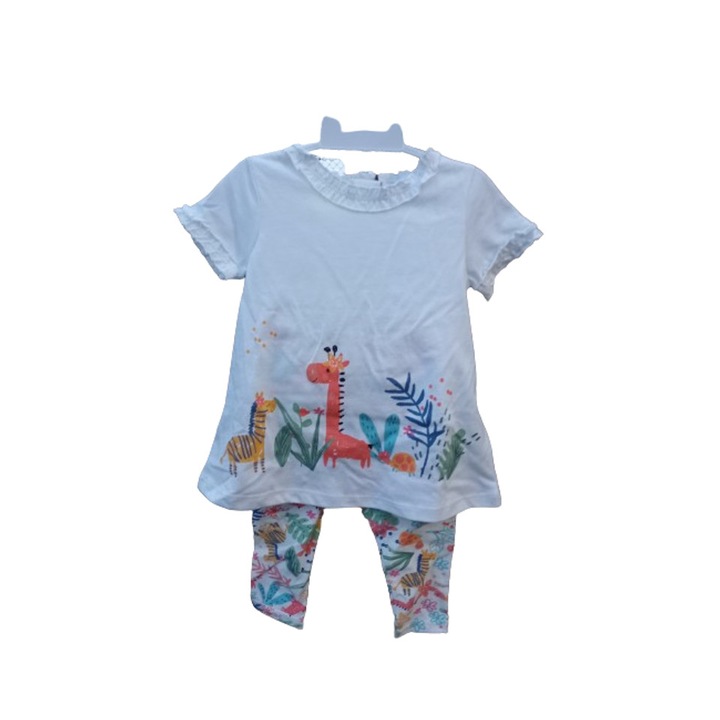 Комплект тениска и къси панталони, животински десен, многоцветен, 6 месеца